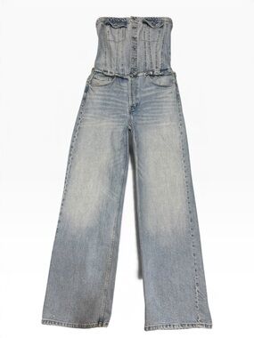 Zara Light Blue Denim Strapless Corset Jumpsuit
